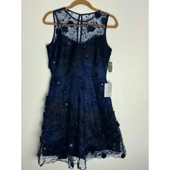 Taylor Navy Blue Formal A-Line Sequin Neckline Dress Size 6. Cocktail - Picture 1 of 5